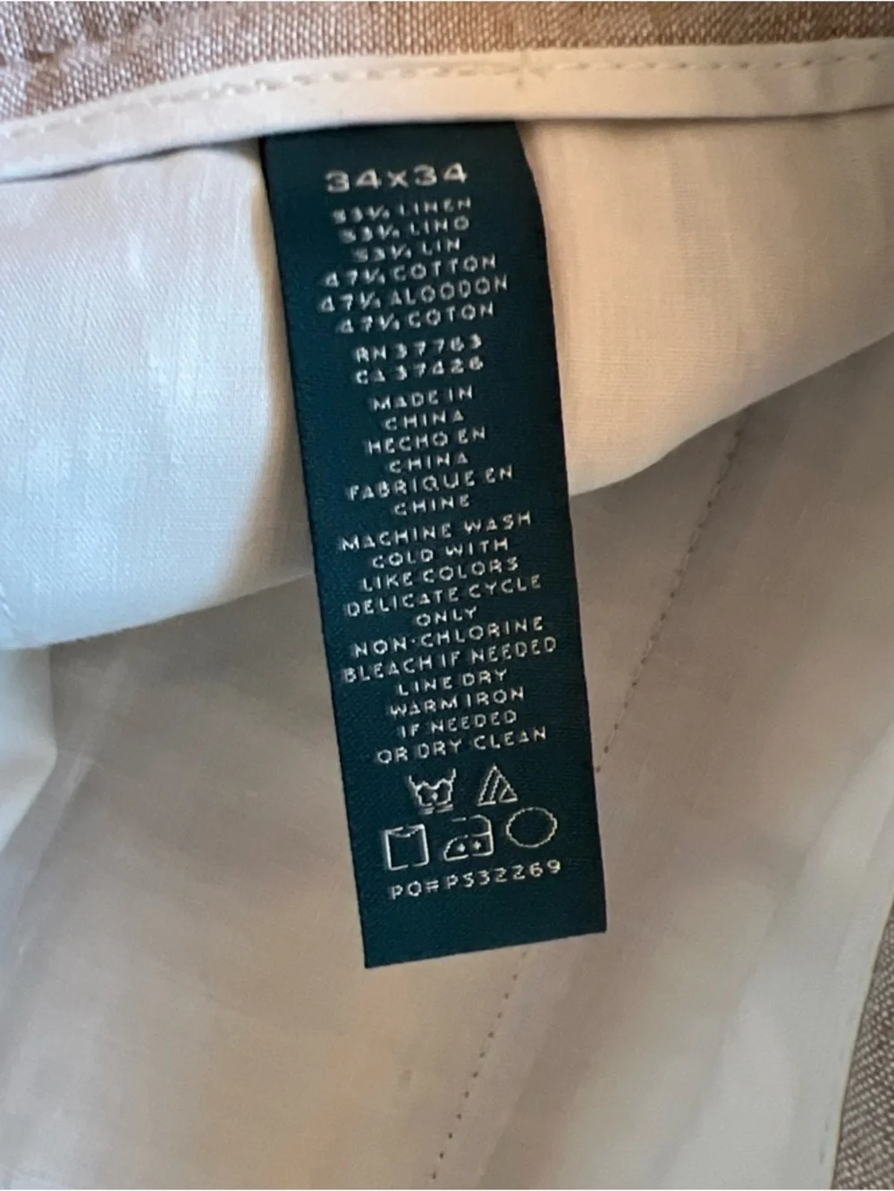 NWOT Perry Ellis Linen Blend Men's Cream Beige Dress Pants 34x34
